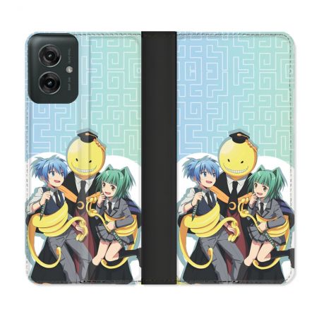 Housse cuir portefeuille Pour Motorola G55 5G Manga Assassination Classroom Kuro Trio