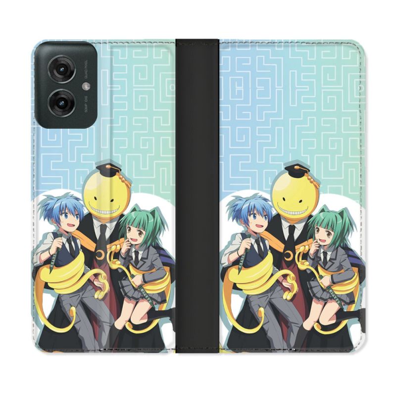 Housse cuir portefeuille Pour Motorola G55 5G Manga Assassination Classroom Kuro Trio