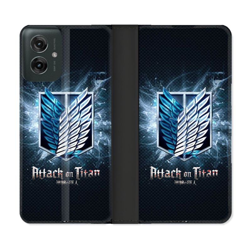 Housse cuir portefeuille Pour Motorola G55 5G Manga Attaque Titans Noir