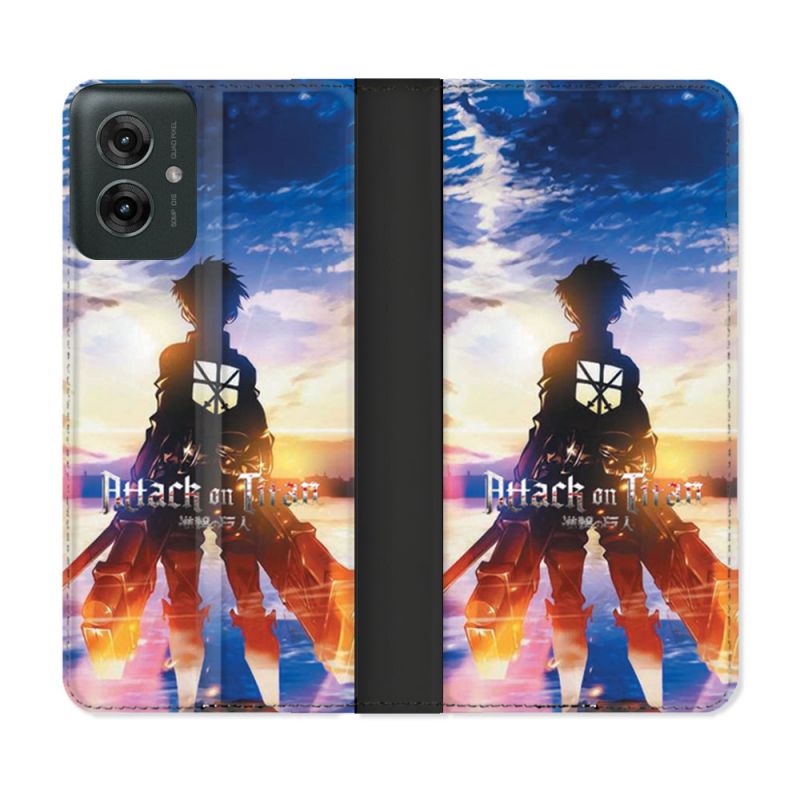 Housse cuir portefeuille Pour Motorola G55 5G Manga Attaque Titans Soleil