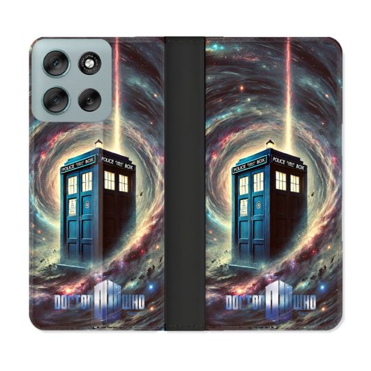Housse cuir portefeuille Pour Motorola G56 5G Dr Who Tardis Univers