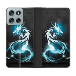 Housse cuir portefeuille Pour Motorola G56 5G Fantastique Dragon Bleu