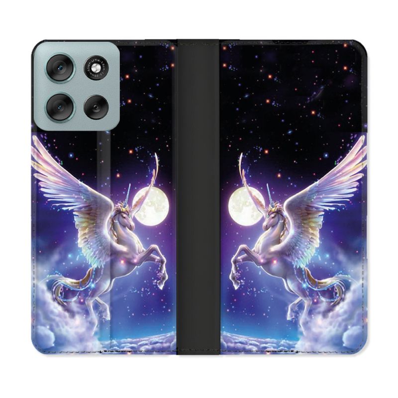 Housse cuir portefeuille Pour Motorola G56 5G Fantastique Licorne Céleste