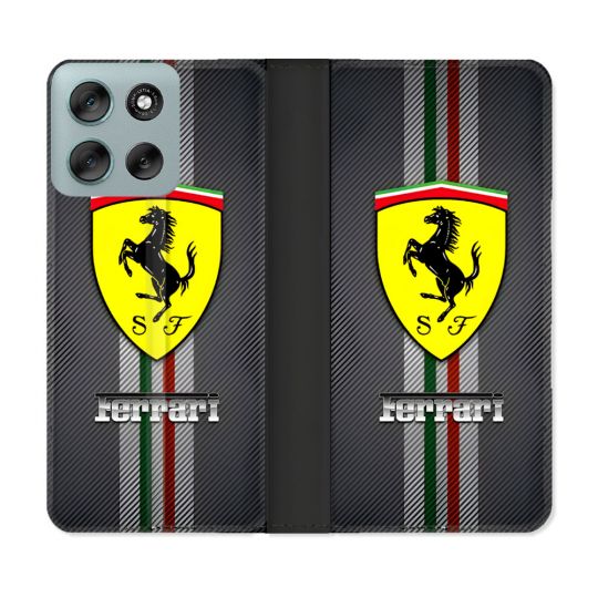 Housse cuir portefeuille Pour Motorola G56 5G Ferrari Carbone