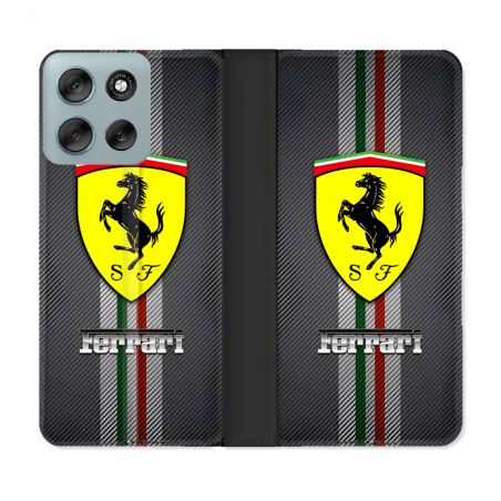 Housse cuir portefeuille Pour Motorola G56 5G Ferrari Carbone