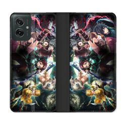 Housse cuir portefeuille Pour Motorola G55 5G Manga Demon Slayer Groupe
