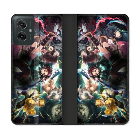 Housse cuir portefeuille Pour Motorola G55 5G Manga Demon Slayer Groupe