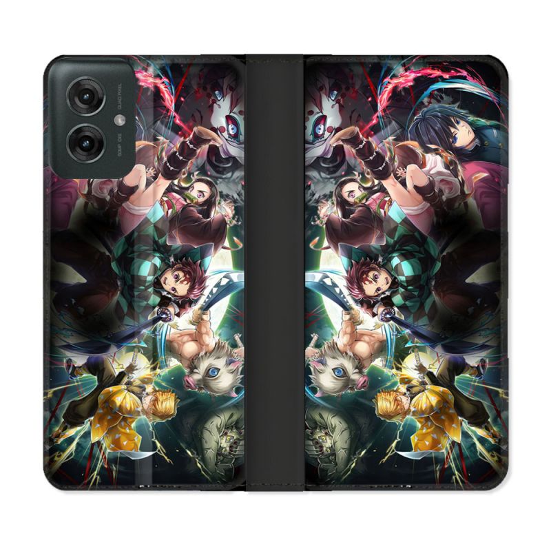Housse cuir portefeuille Pour Motorola G55 5G Manga Demon Slayer Groupe