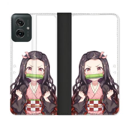 Housse cuir portefeuille Pour Motorola G55 5G Manga Demon Slayer Nezuko