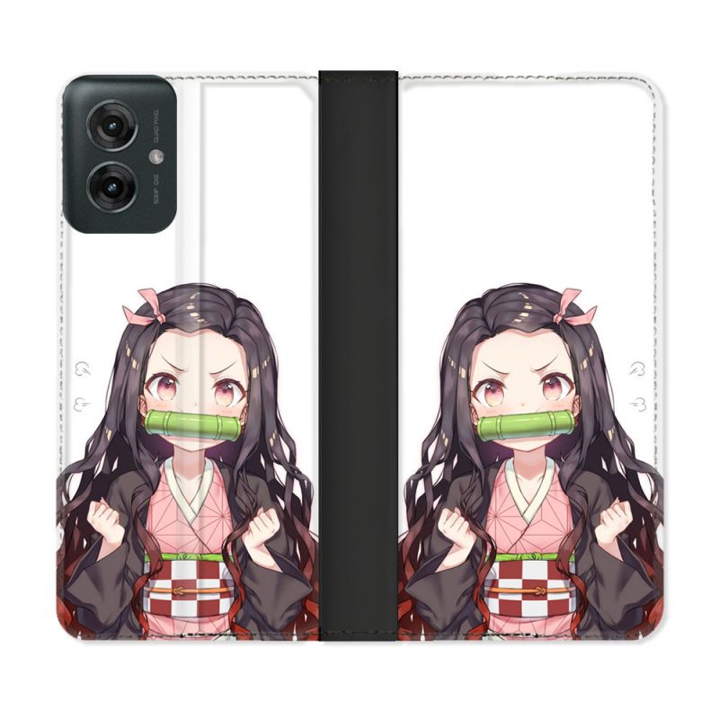 Housse cuir portefeuille Pour Motorola G55 5G Manga Demon Slayer Nezuko