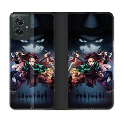 Housse cuir portefeuille Pour Motorola G55 5G Manga Demon Slayer Noir