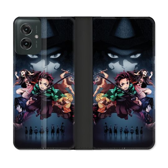Housse cuir portefeuille Pour Motorola G55 5G Manga Demon Slayer Noir