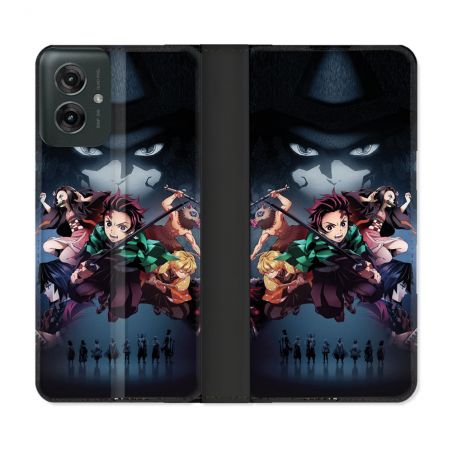 Housse cuir portefeuille Pour Motorola G55 5G Manga Demon Slayer Noir