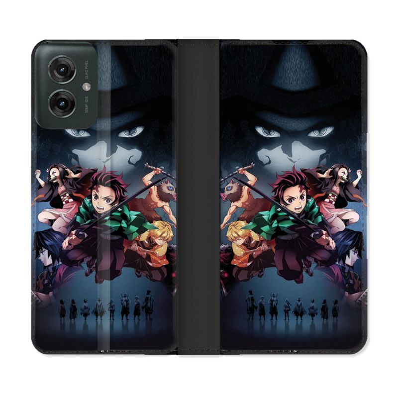 Housse cuir portefeuille Pour Motorola G55 5G Manga Demon Slayer Noir