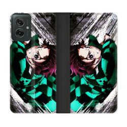 Housse cuir portefeuille Pour Motorola G55 5G Manga Demon Slayer Tanjiro