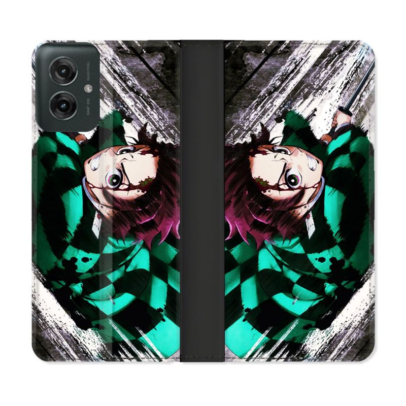 Housse cuir portefeuille Pour Motorola G55 5G Manga Demon Slayer Tanjiro