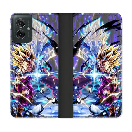 Housse cuir portefeuille Pour Motorola G55 5G Manga Dragon Ball Sangohan Duo