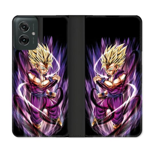 Housse cuir portefeuille Pour Motorola G55 5G Manga Dragon Ball Sangohan Violet