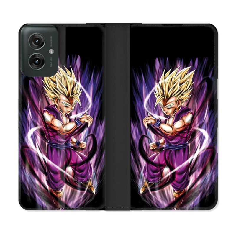 Housse cuir portefeuille Pour Motorola G55 5G Manga Dragon Ball Sangohan Violet
