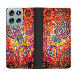 Housse cuir portefeuille Pour Motorola G56 5G Fleur Psychedelic