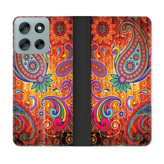 Housse cuir portefeuille Pour Motorola G56 5G Fleur Psychedelic