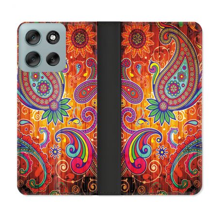 Housse cuir portefeuille Pour Motorola G56 5G Fleur Psychedelic