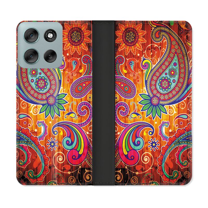 Housse cuir portefeuille Pour Motorola G56 5G Fleur Psychedelic