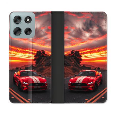 Housse cuir portefeuille Pour Motorola G56 5G Ford Mustang GT500 Rouge