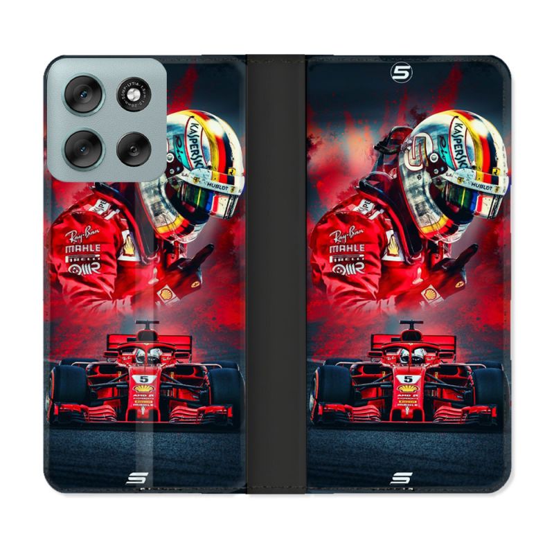 Housse cuir portefeuille Pour Motorola G56 5G Formule 1 F1 Ferrari
