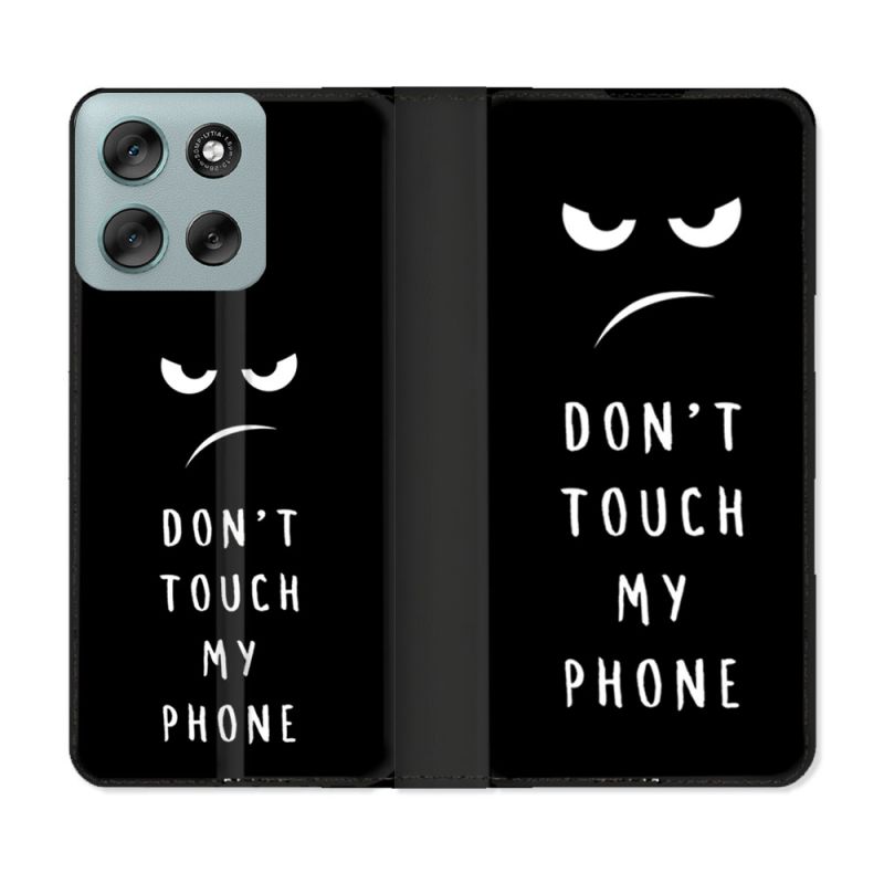 Housse cuir portefeuille Pour Motorola G56 5G Humour Don't Touch