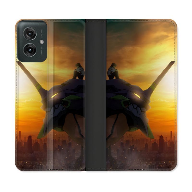 Housse cuir portefeuille Pour Motorola G55 5G Manga Evangelion