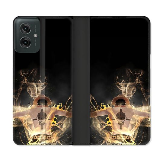 Housse cuir portefeuille Pour Motorola G55 5G Manga One Piece Ace Noir