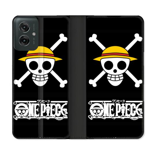 Housse cuir portefeuille Pour Motorola G55 5G Manga One Piece Tete de Mort
