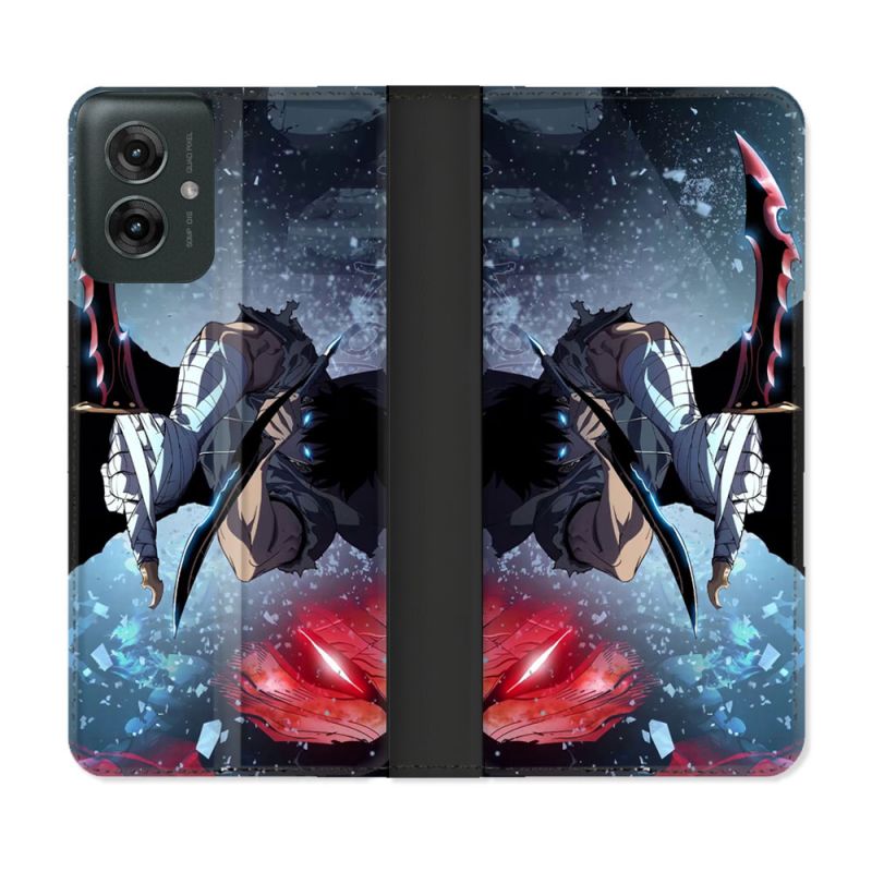 Housse cuir portefeuille Pour Motorola G55 5G Manga Solo Leveling Sung Epee