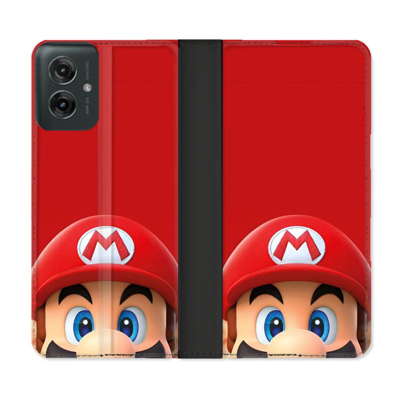 Housse cuir portefeuille Pour Motorola G55 5G Mario Rouge