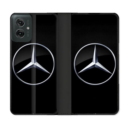 Housse cuir portefeuille Pour Motorola G55 5G Mercedes Carbone