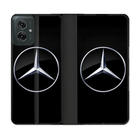 Housse cuir portefeuille Pour Motorola G55 5G Mercedes Carbone