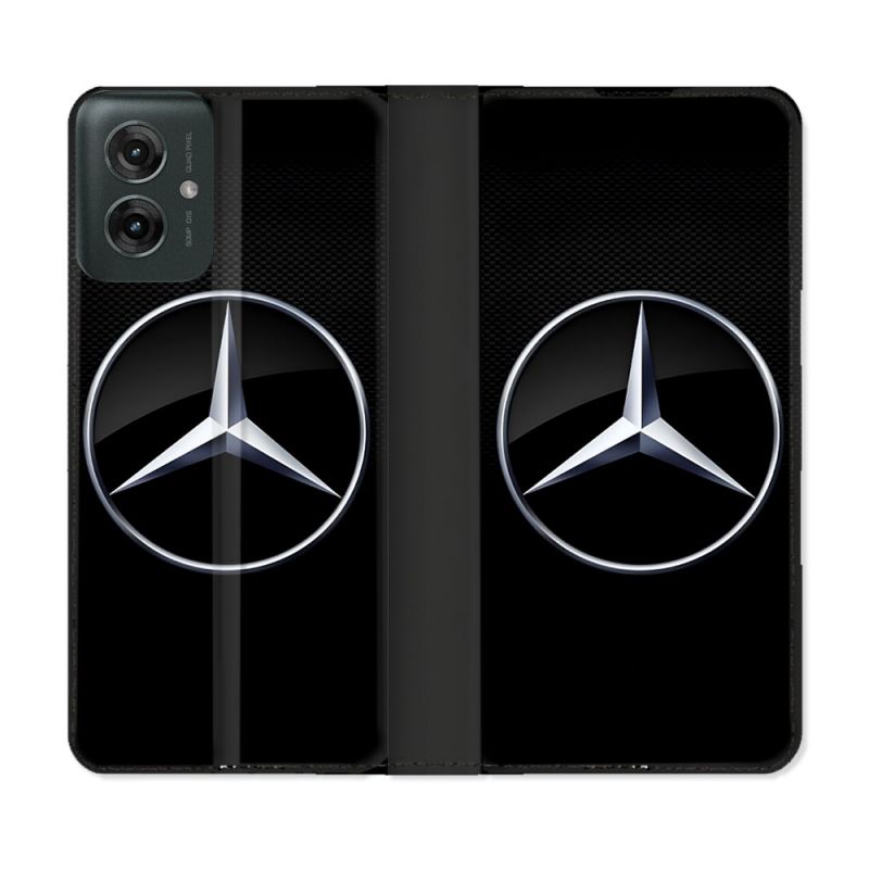 Housse cuir portefeuille Pour Motorola G55 5G Mercedes Carbone