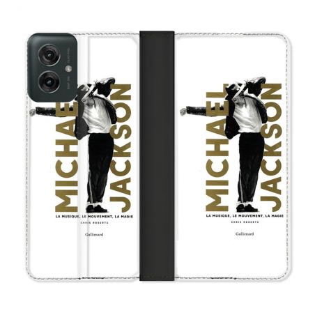 Housse cuir portefeuille Pour Motorola G55 5G Michael Jackson Blanc