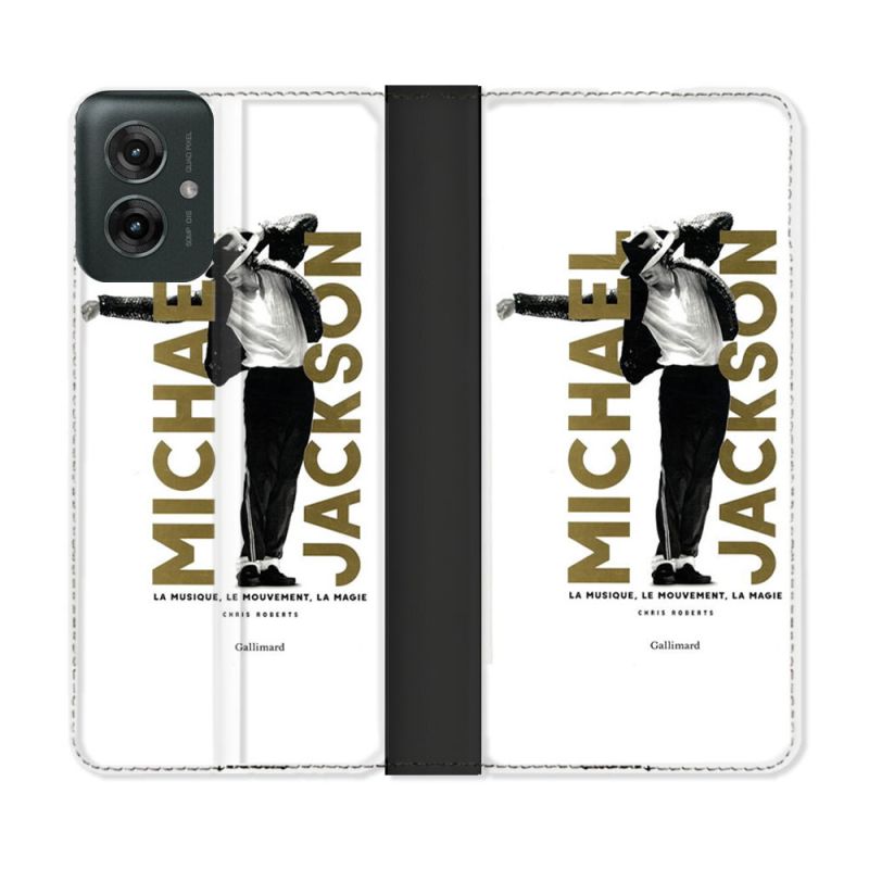 Housse cuir portefeuille Pour Motorola G55 5G Michael Jackson Blanc