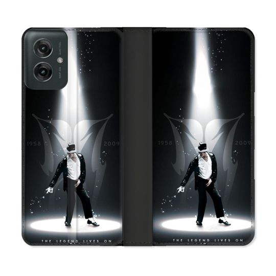 Housse cuir portefeuille Pour Motorola G55 5G Michael Jackson Noir