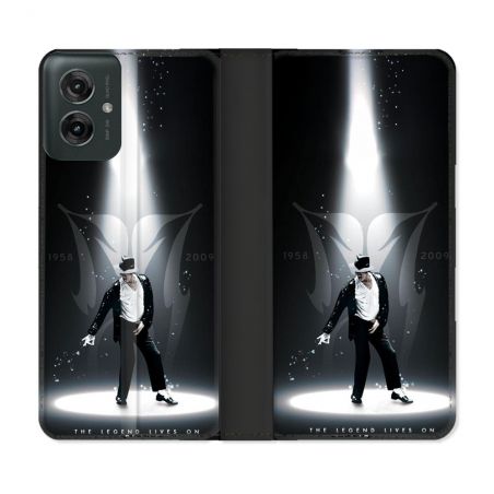 Housse cuir portefeuille Pour Motorola G55 5G Michael Jackson Noir