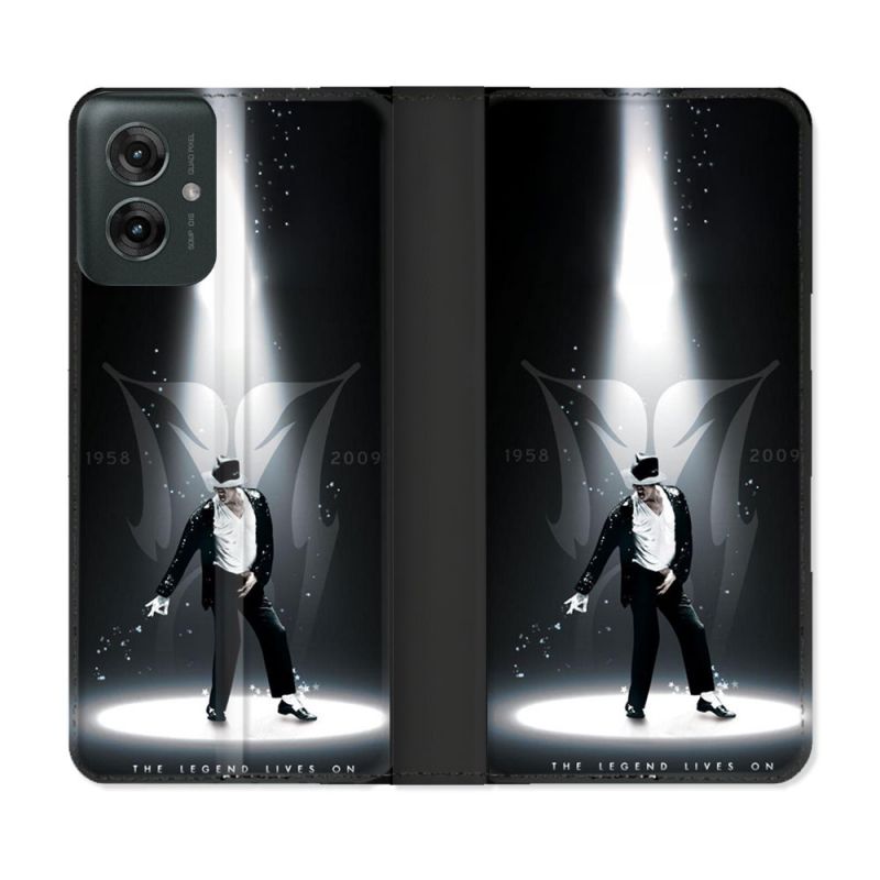 Housse cuir portefeuille Pour Motorola G55 5G Michael Jackson Noir