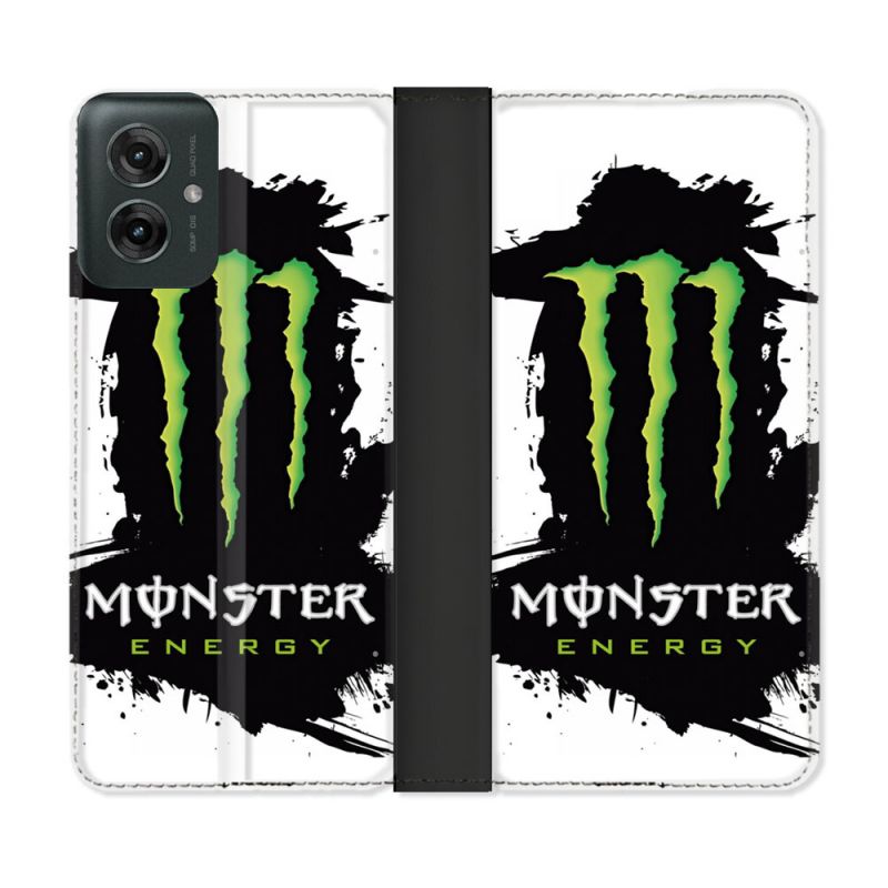 Housse cuir portefeuille Pour Motorola G55 5G Monster Energy Tache