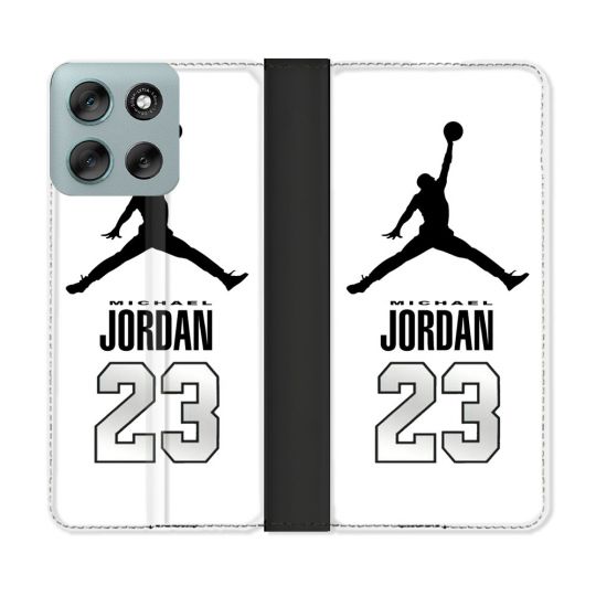 Housse cuir portefeuille Pour Motorola G56 5G Jordan 23 Blanc