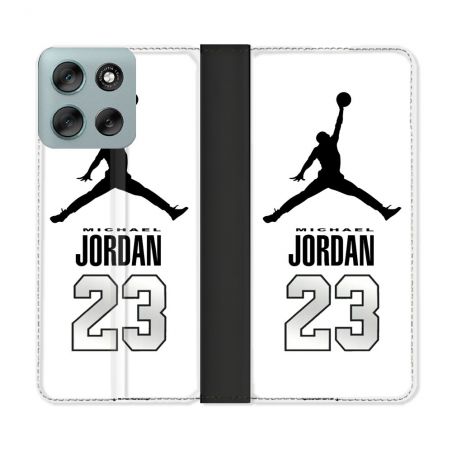 Housse cuir portefeuille Pour Motorola G56 5G Jordan 23 Blanc