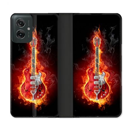 Housse cuir portefeuille Pour Motorola G55 5G Musique Guitare Electrique