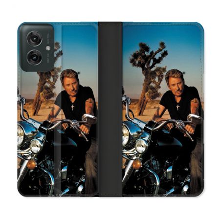 Housse cuir portefeuille Pour Motorola G55 5G Musique Johnny Hallyday Moto