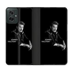 Housse cuir portefeuille Pour Motorola G55 5G Musique Johnny Hallyday Noir