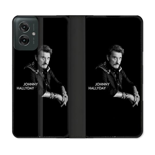 Housse cuir portefeuille Pour Motorola G55 5G Musique Johnny Hallyday Noir